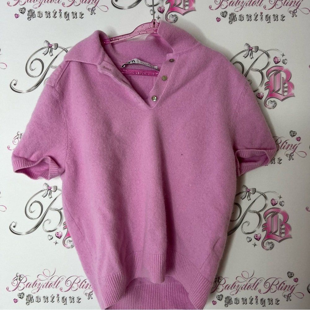 Zara Pink V-Neck Sweater Soft Knit Retro Style button down furry fuzzy - Picture 3 of 7